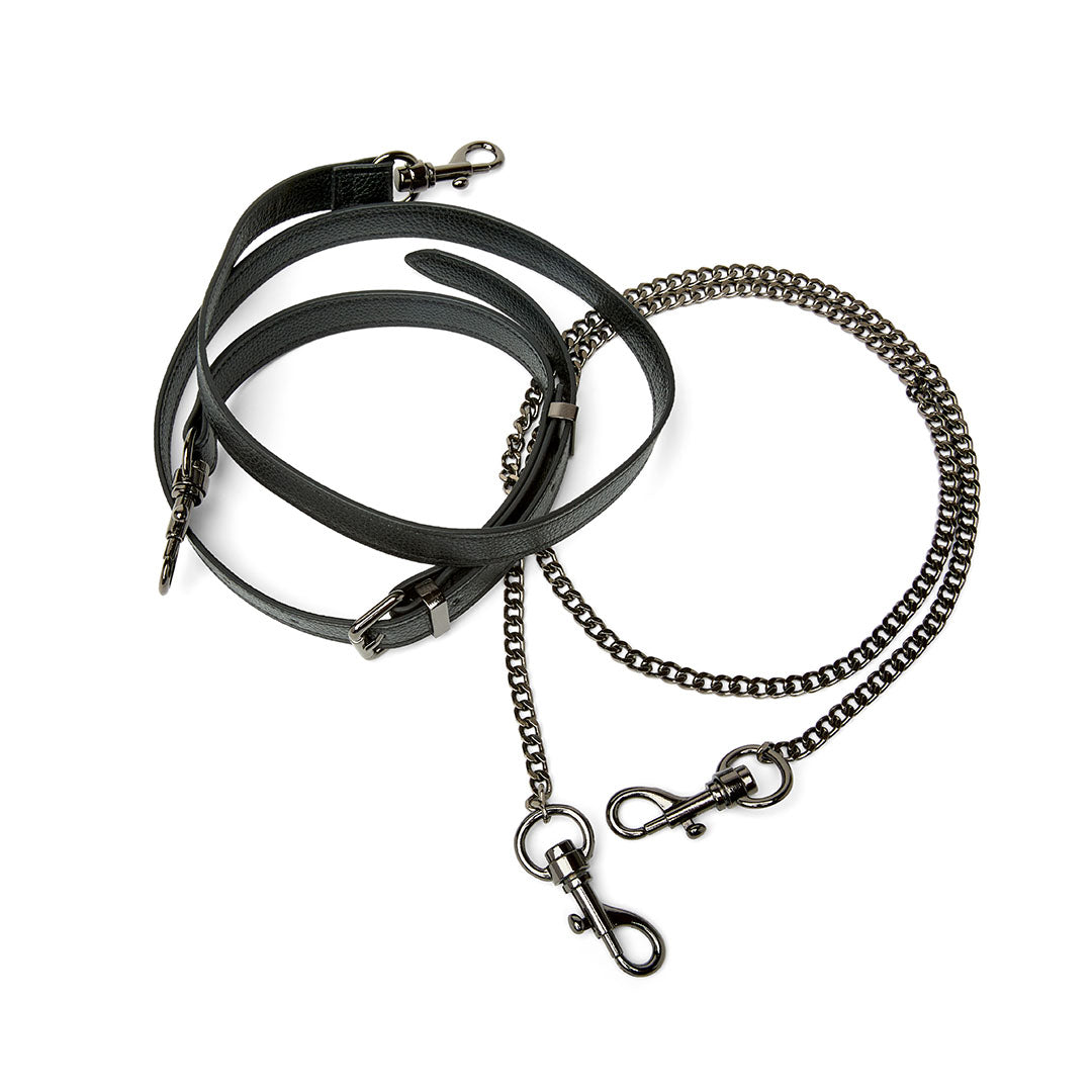 Black Leather and Gunmetal Hardware Strap Set