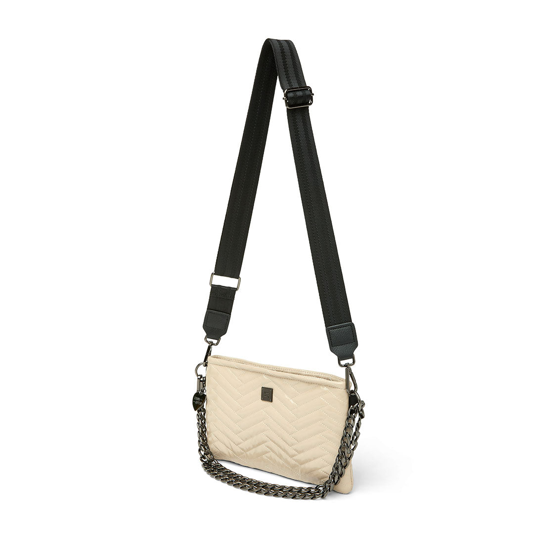 Blonde Patent with Moto Quilting