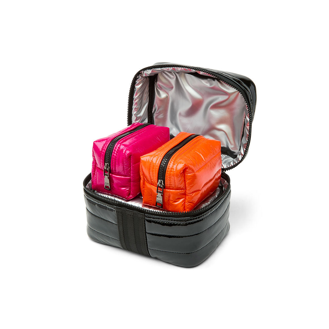 Black Patent Pearl Silver Glossy Fuchsia and Glossy Orange