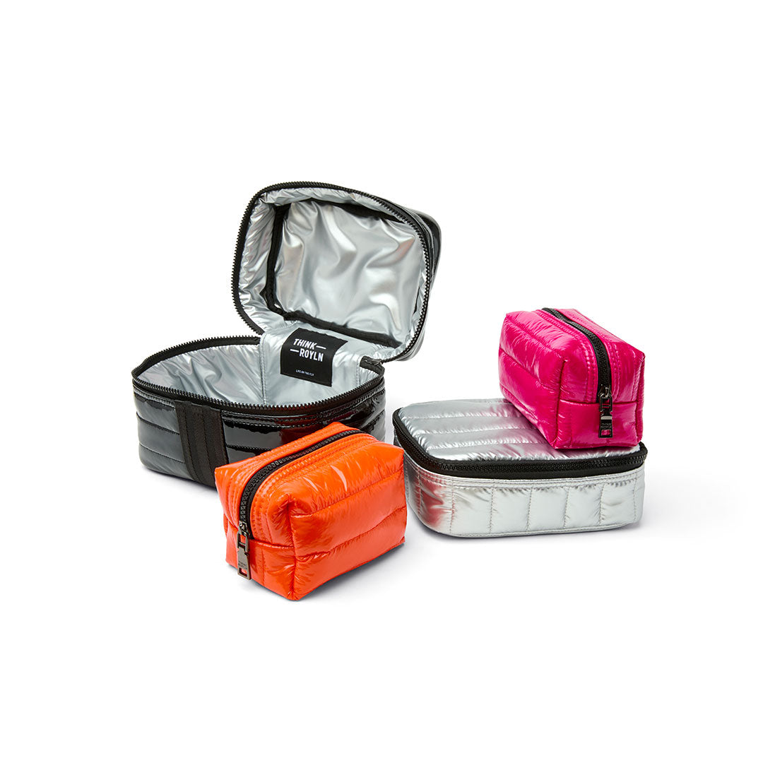 Black Patent Pearl Silver Glossy Fuchsia and Glossy Orange