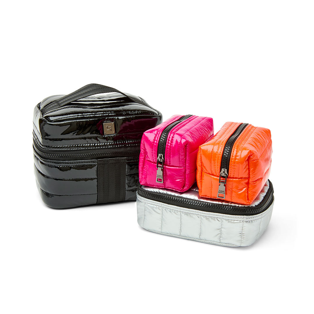 Black Patent Pearl Silver Glossy Fuchsia and Glossy Orange