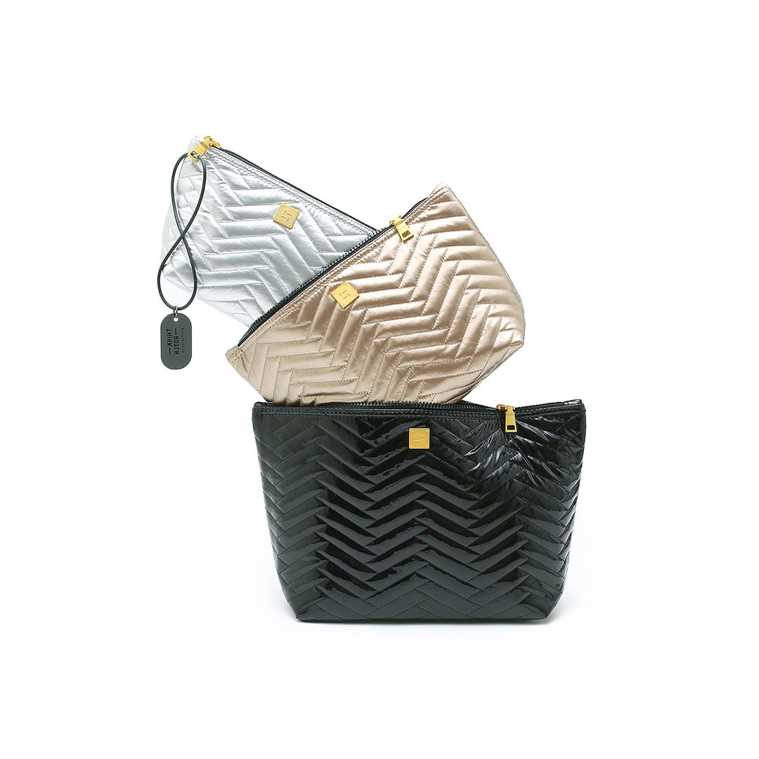 Black Patent Moto Pearl Cashmere Moto and Pearl Silver Moto