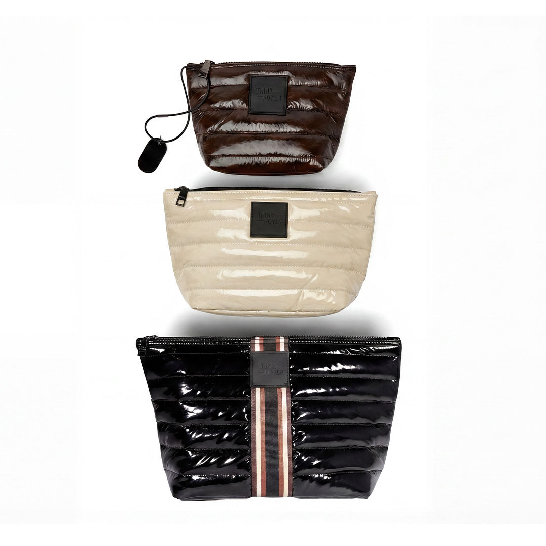 Black Patent with Multi Stripe Web Blonde Patent and Glossy Chocolate