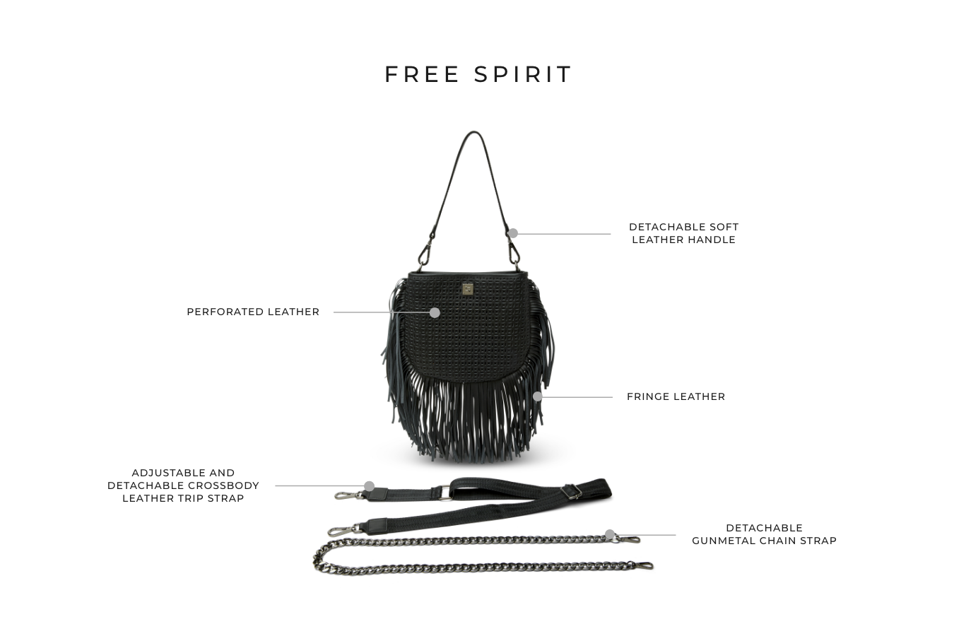Free Spirit Black Perforated Leather and Fringe