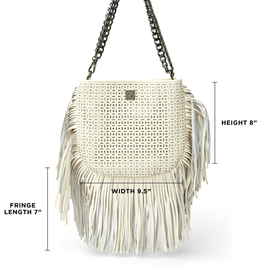 Cream Perforated Leather and Fringe