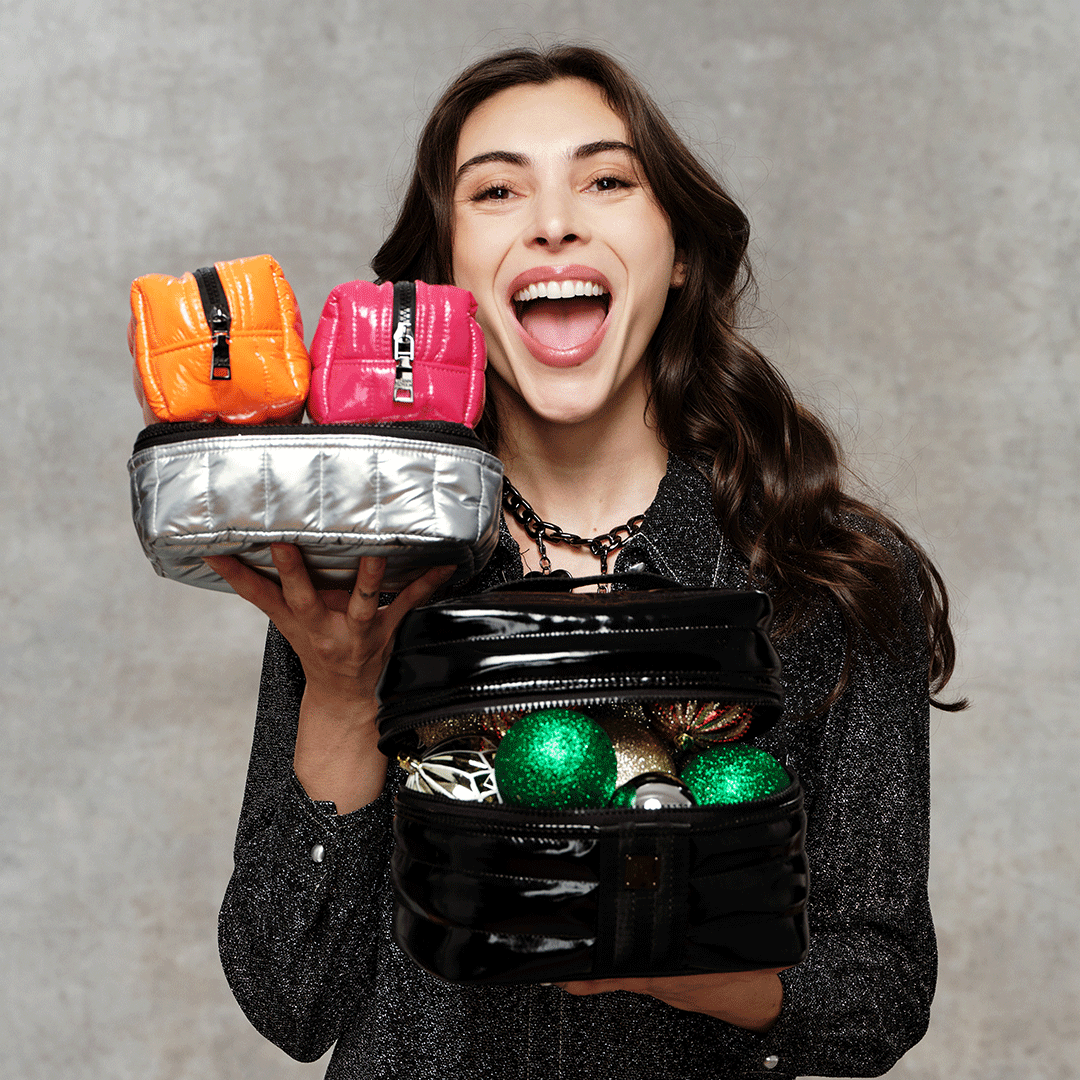 Black Patent Pearl Silver Glossy Fuchsia and Glossy Orange