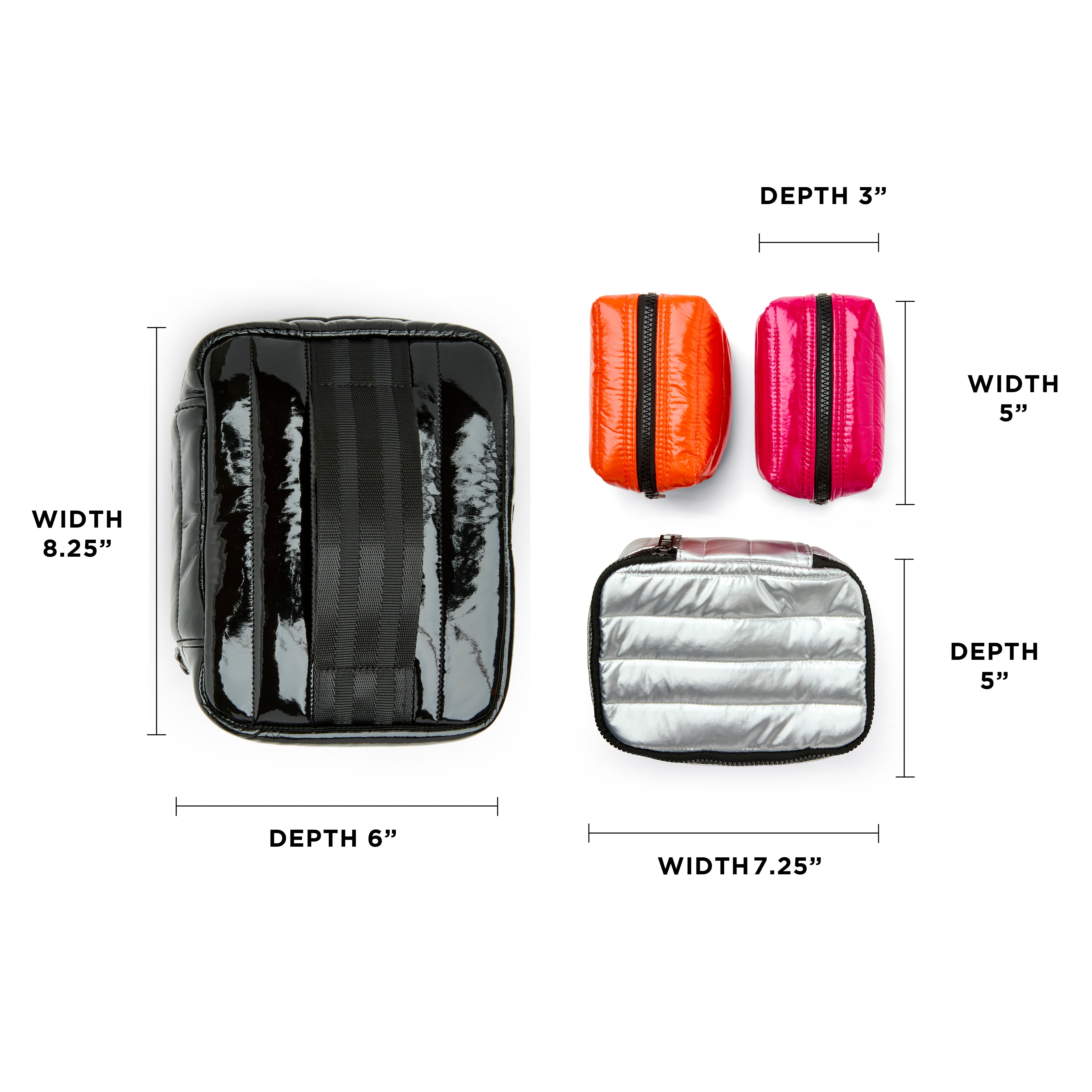 Black Patent Pearl Silver Glossy Fuchsia and Glossy Orange