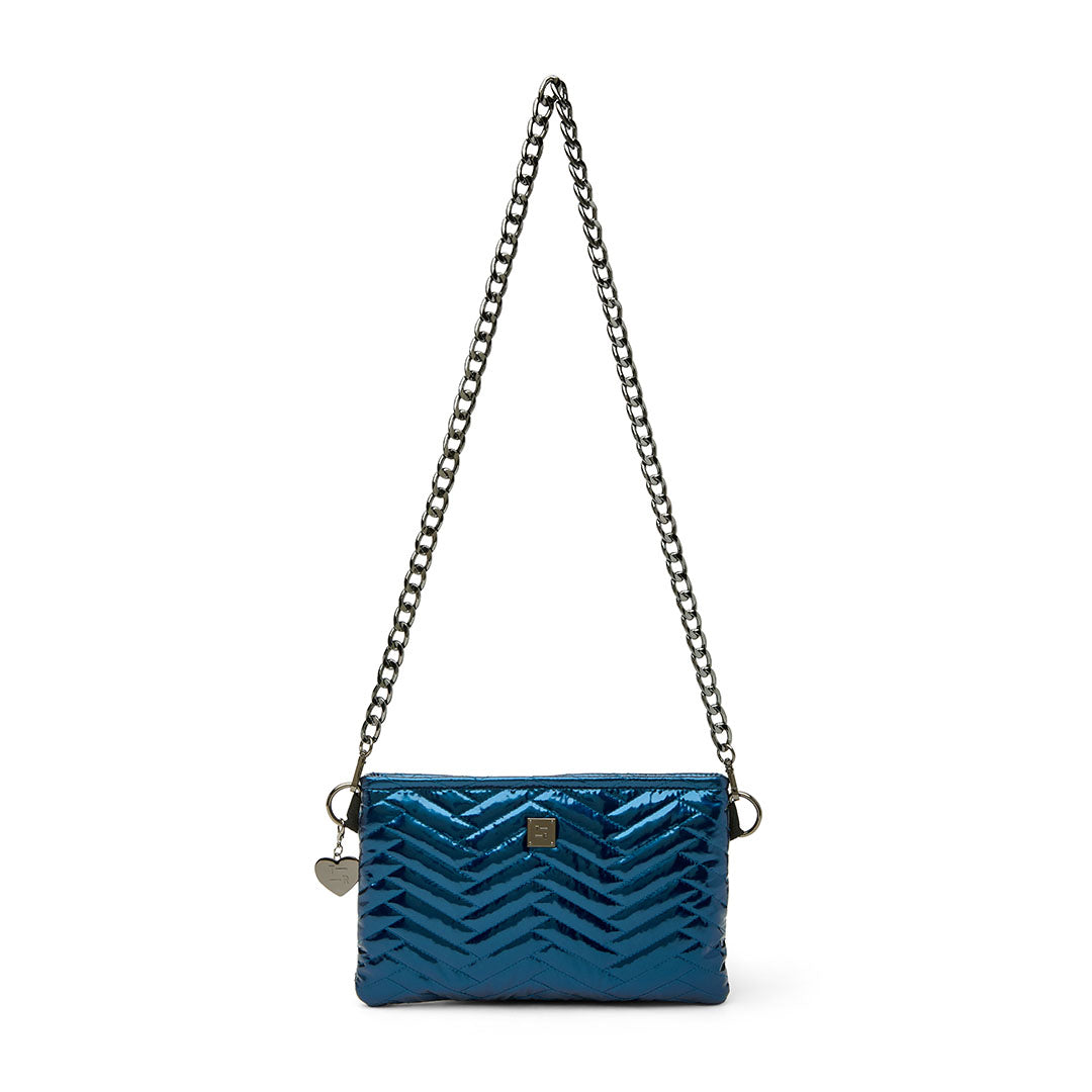 Glossy Navy Patent with Moto Quilting