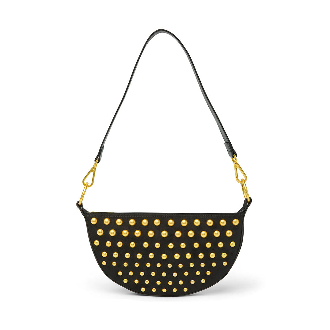 Black Luxe Suede with Gold Studs