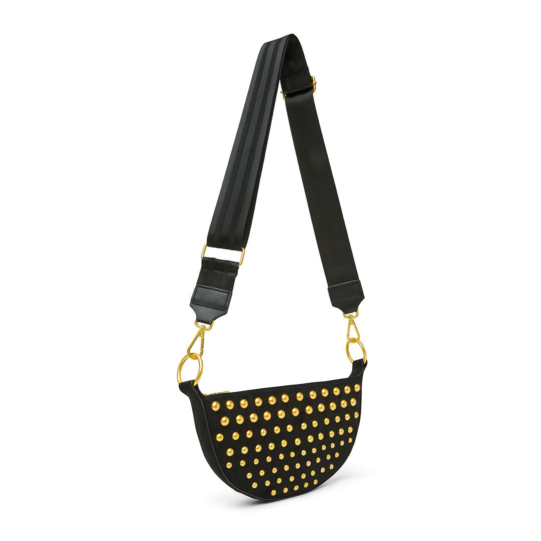 Black Luxe Suede with Gold Studs
