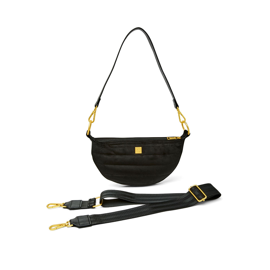 Black Luxe Suede with Gold Studs