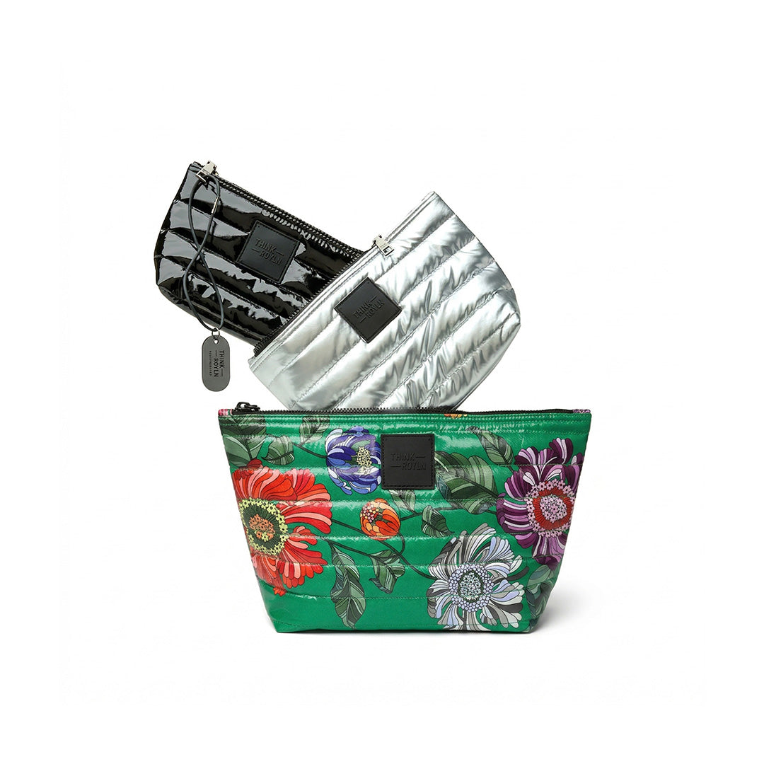 Green Floral Pearl Silver and Black Patent