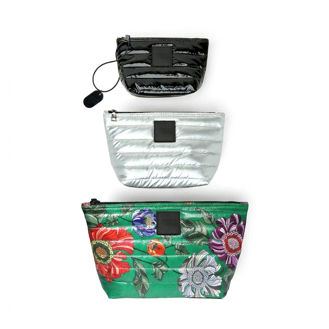 Green Floral Pearl Silver and Black Patent