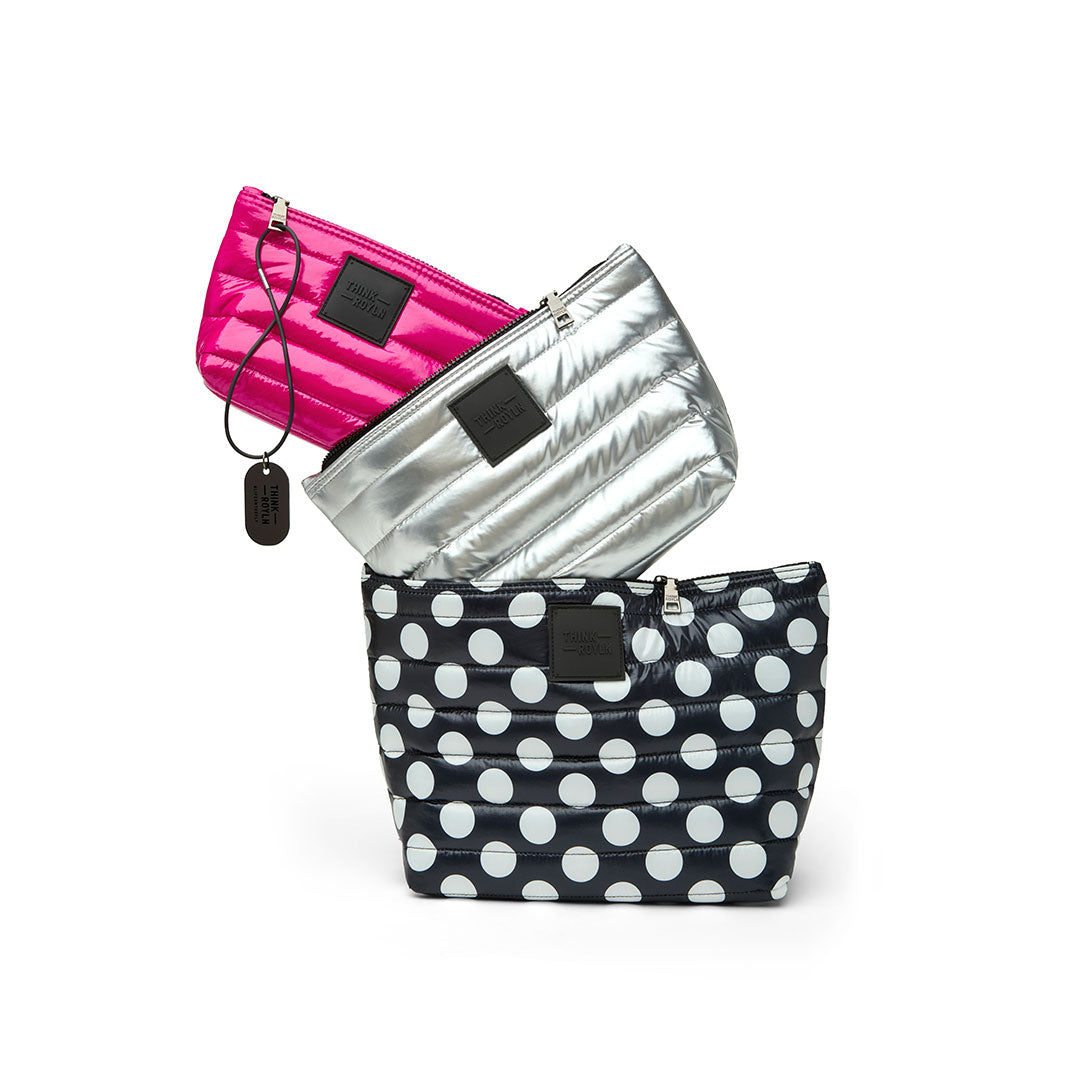 Black White Polka Dot Pearl Silver and Glossy Fuchsia