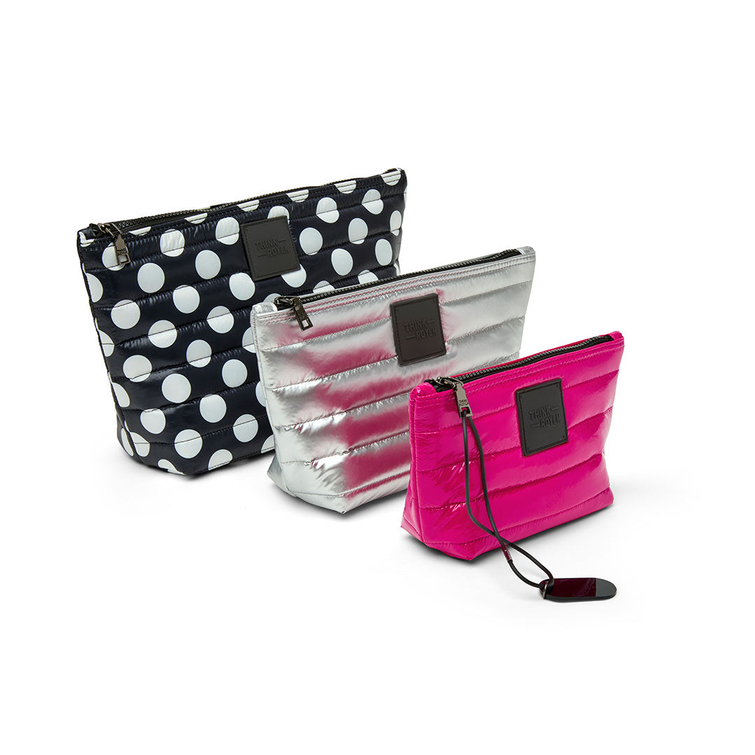 Black White Polka Dot Pearl Silver and Glossy Fuchsia