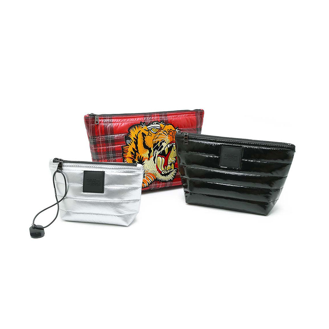 Red Plaid Black Patent and Pearl Silver