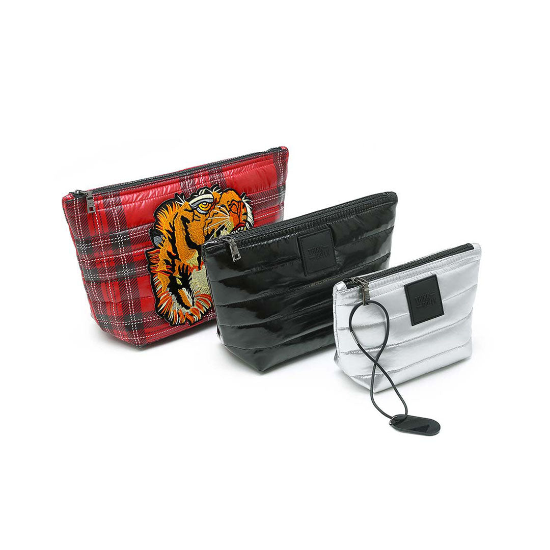 Red Plaid Black Patent and Pearl Silver