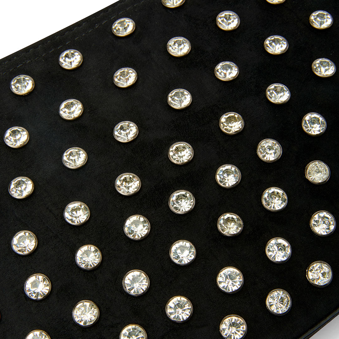 Black Luxe Suede with Rhinestone Studs