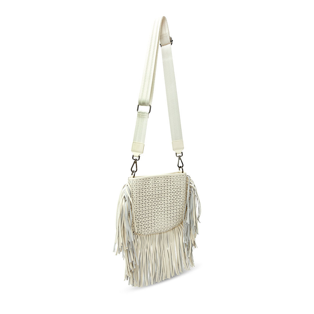 Cream Perforated Leather and Fringe
