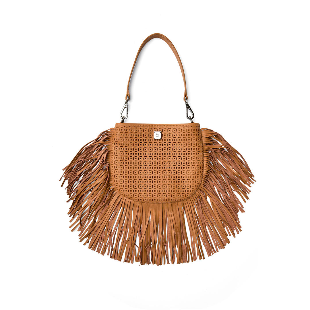 Terracotta Perforated Leather and Fringe