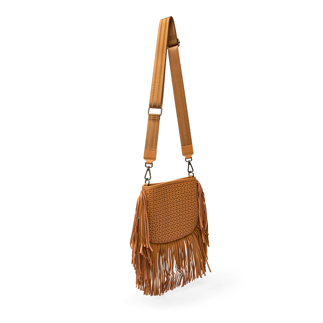 Terracotta Perforated Leather and Fringe
