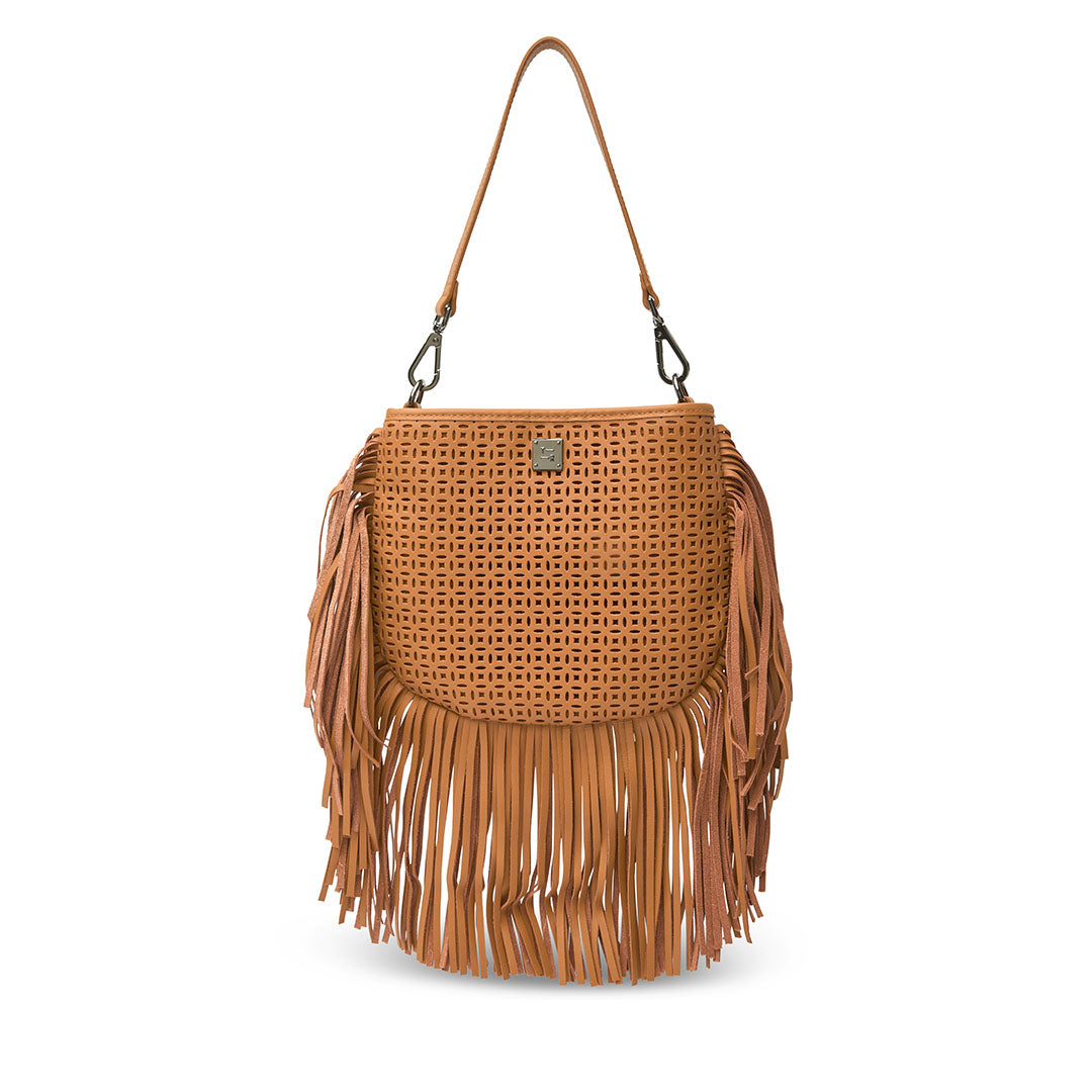 Terracotta Perforated Leather and Fringe
