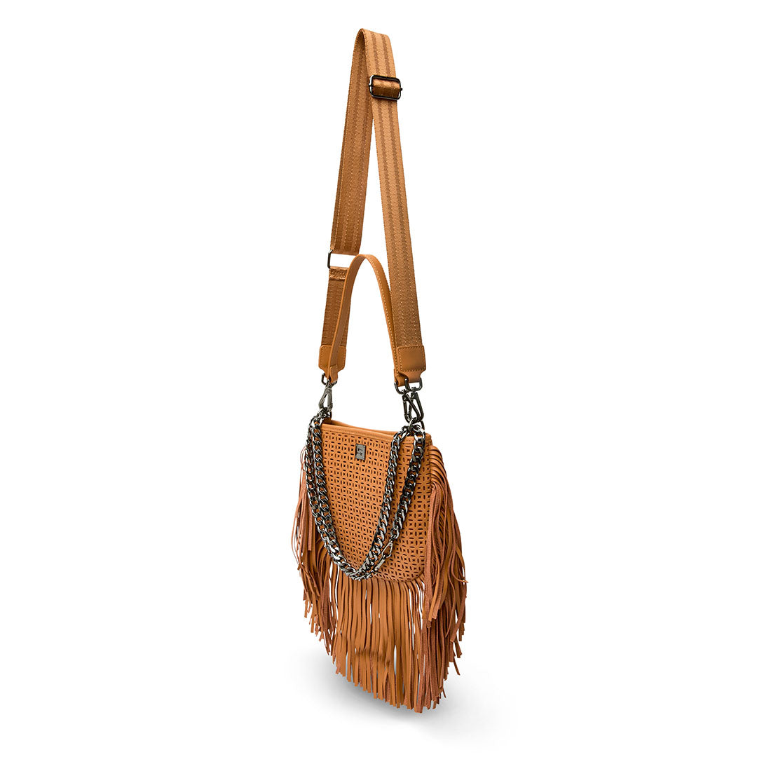 Terracotta Perforated Leather and Fringe