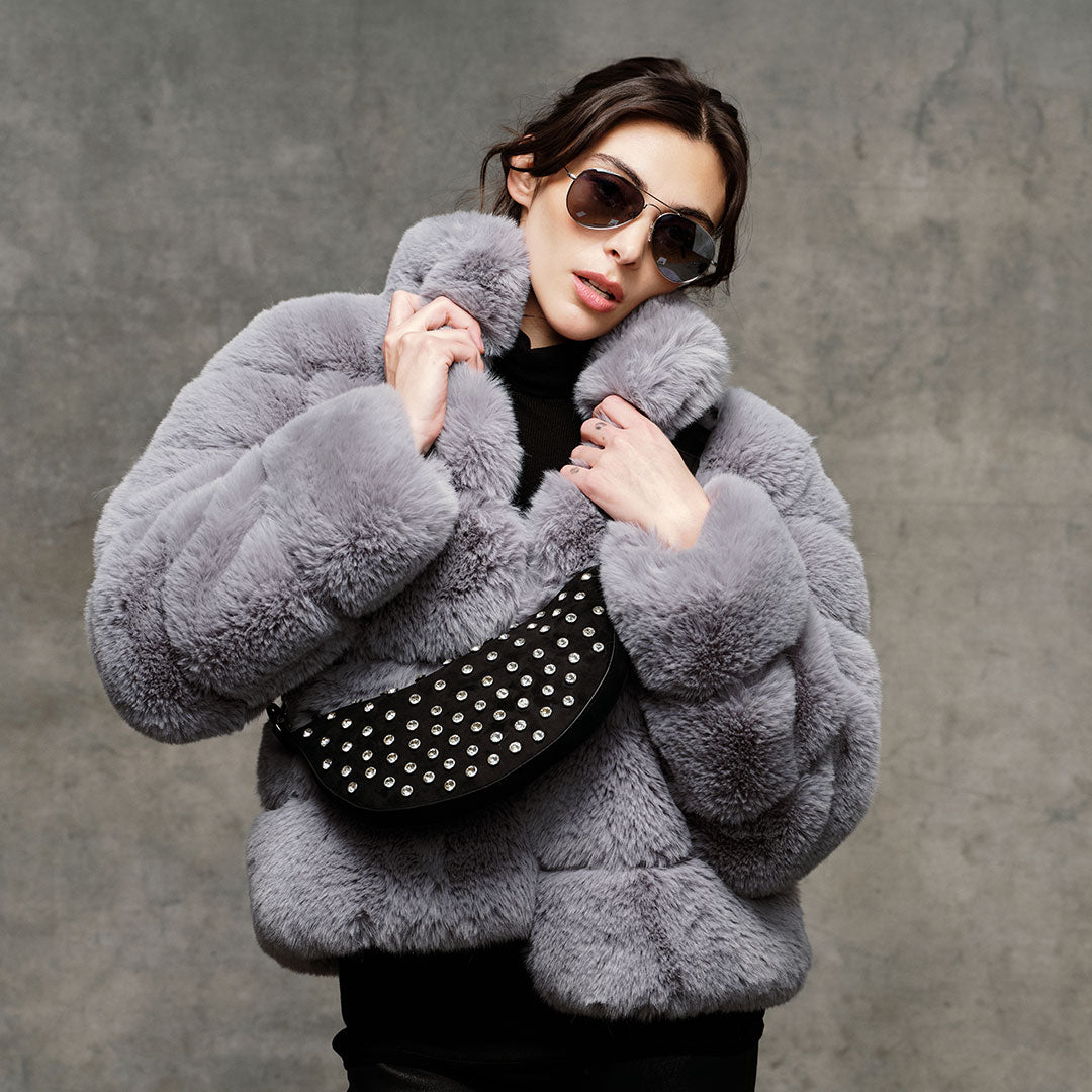 Black Luxe Suede with Rhinestone Studs