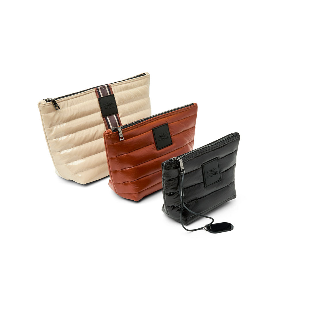 Blonde Patent with Multi Stripe Web Glossy Mocha and Shiny Black