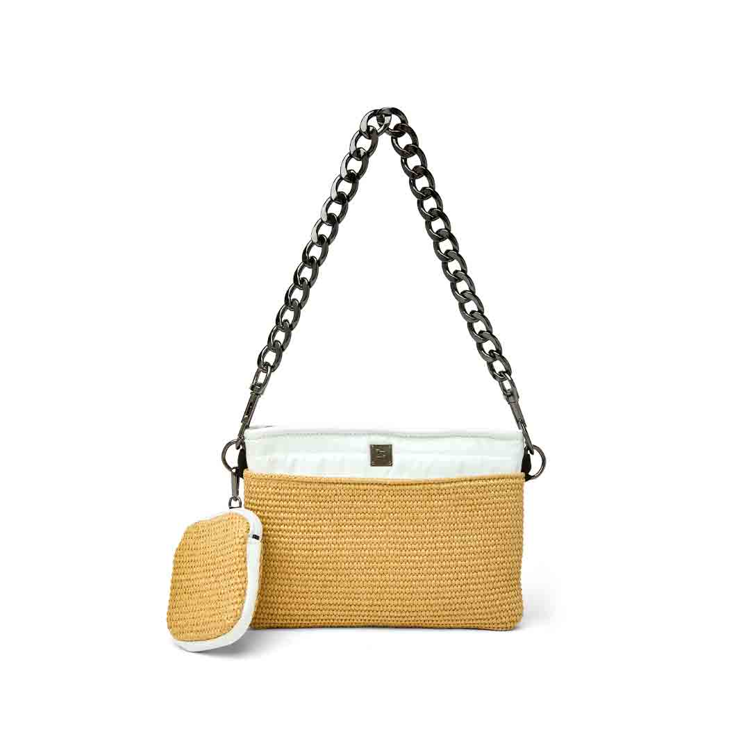 Dune Raffia and White Patent