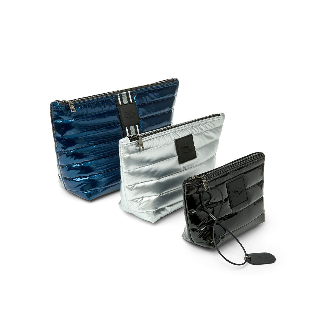 Glossy Navy Patent Pearl Silver and Black Patent