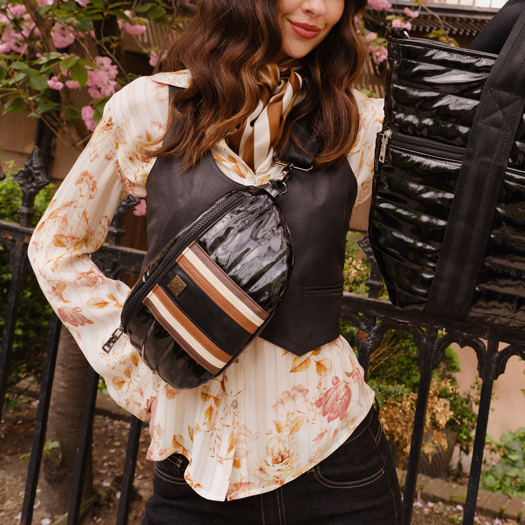 Black Patent and Colorblock Luxe Stripe