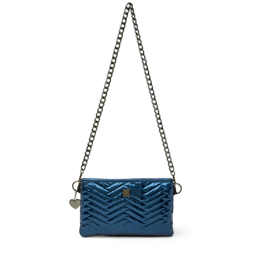 Glossy Navy Patent with Moto Quilting