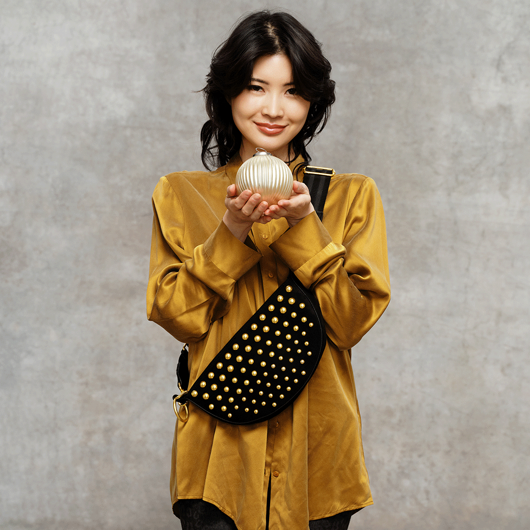 Black Luxe Suede with Gold Studs