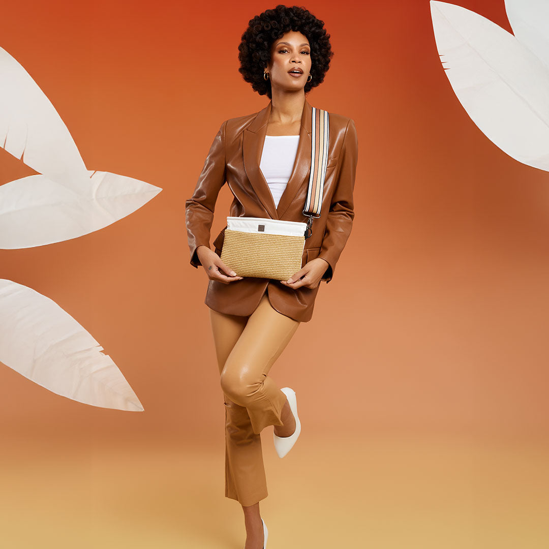 Dune Raffia and White Patent