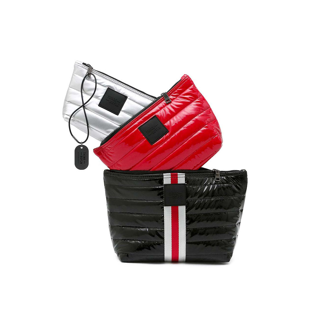 Black Patent W/Stripe Web Lipstick Patent Pearl Silver