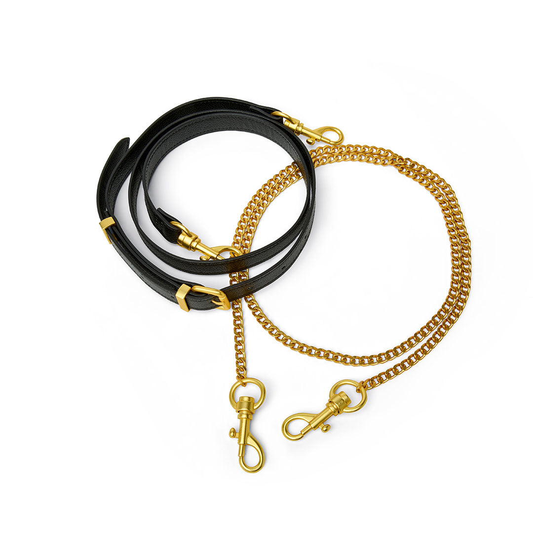 Black Leather and Gold Hardware Strap Set