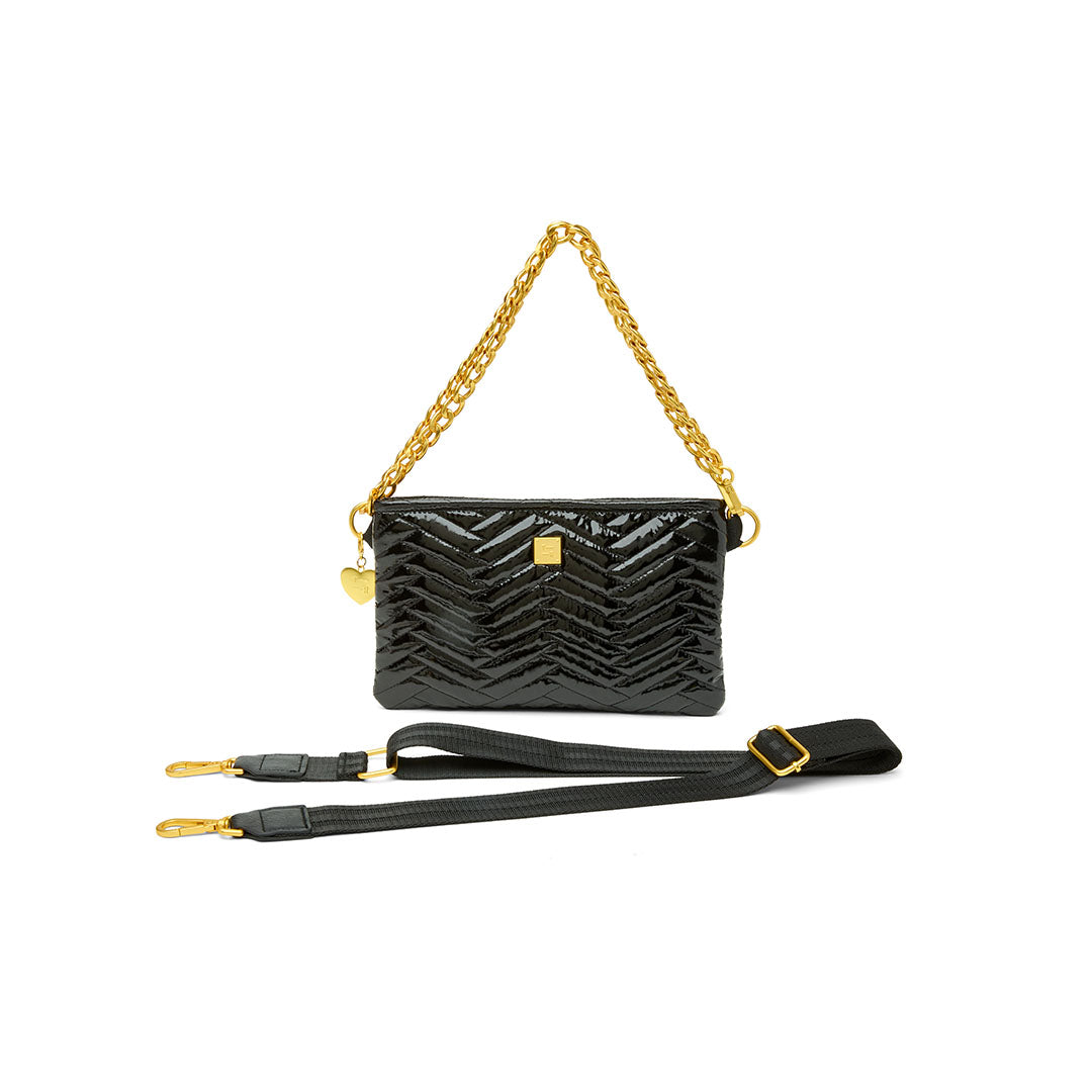 Black Patent with Moto Quilting