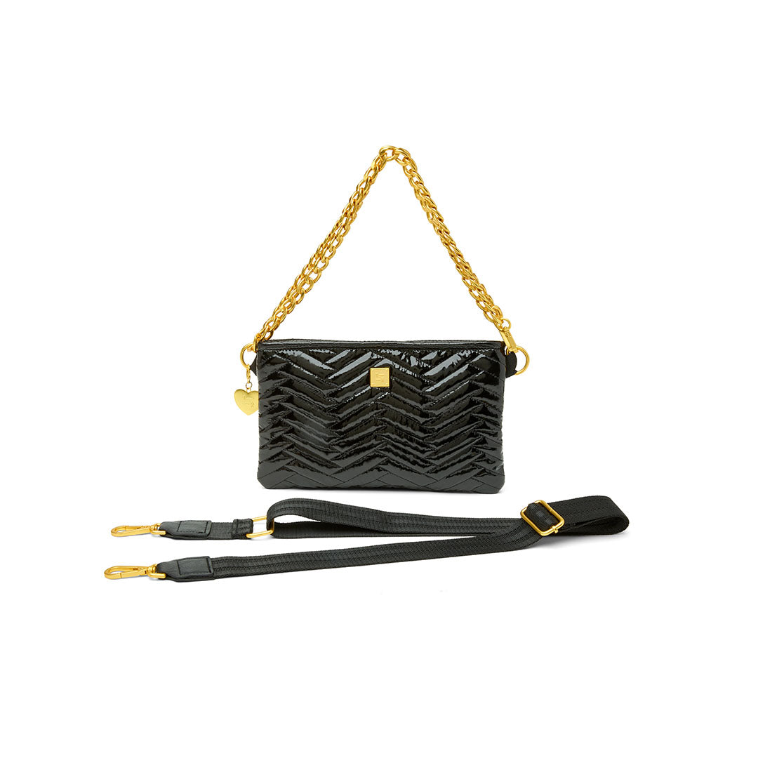 Black Patent with Moto Quilting