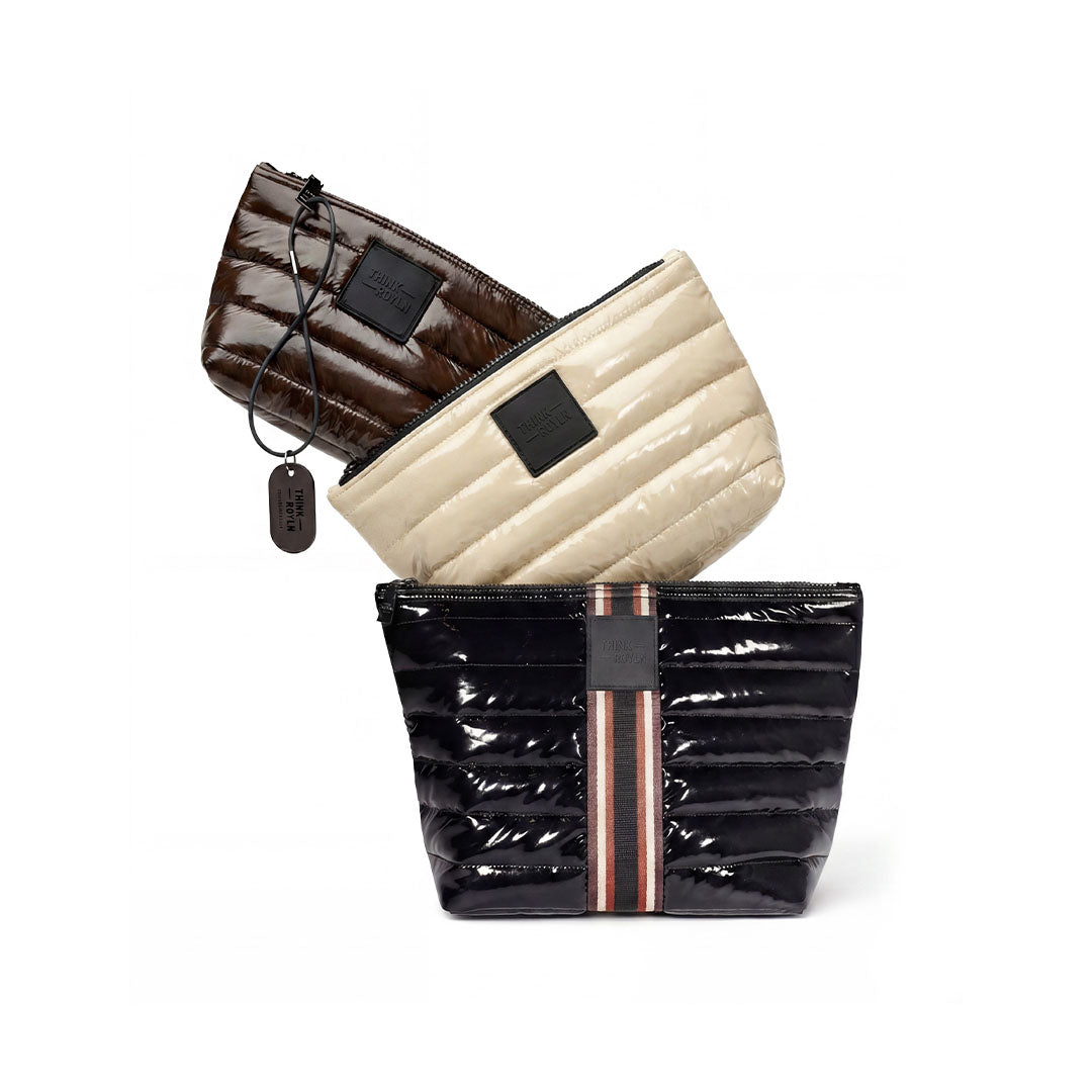 Black Patent with Multi Stripe Web, Blonde Patent and Glossy Chocolate