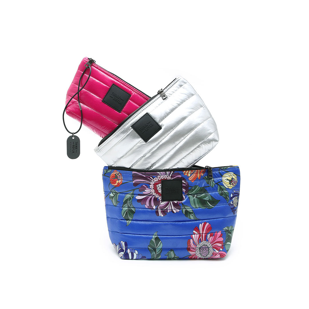 Cobalt Blue Floral Pearl Silver and Glossy Fuchsia