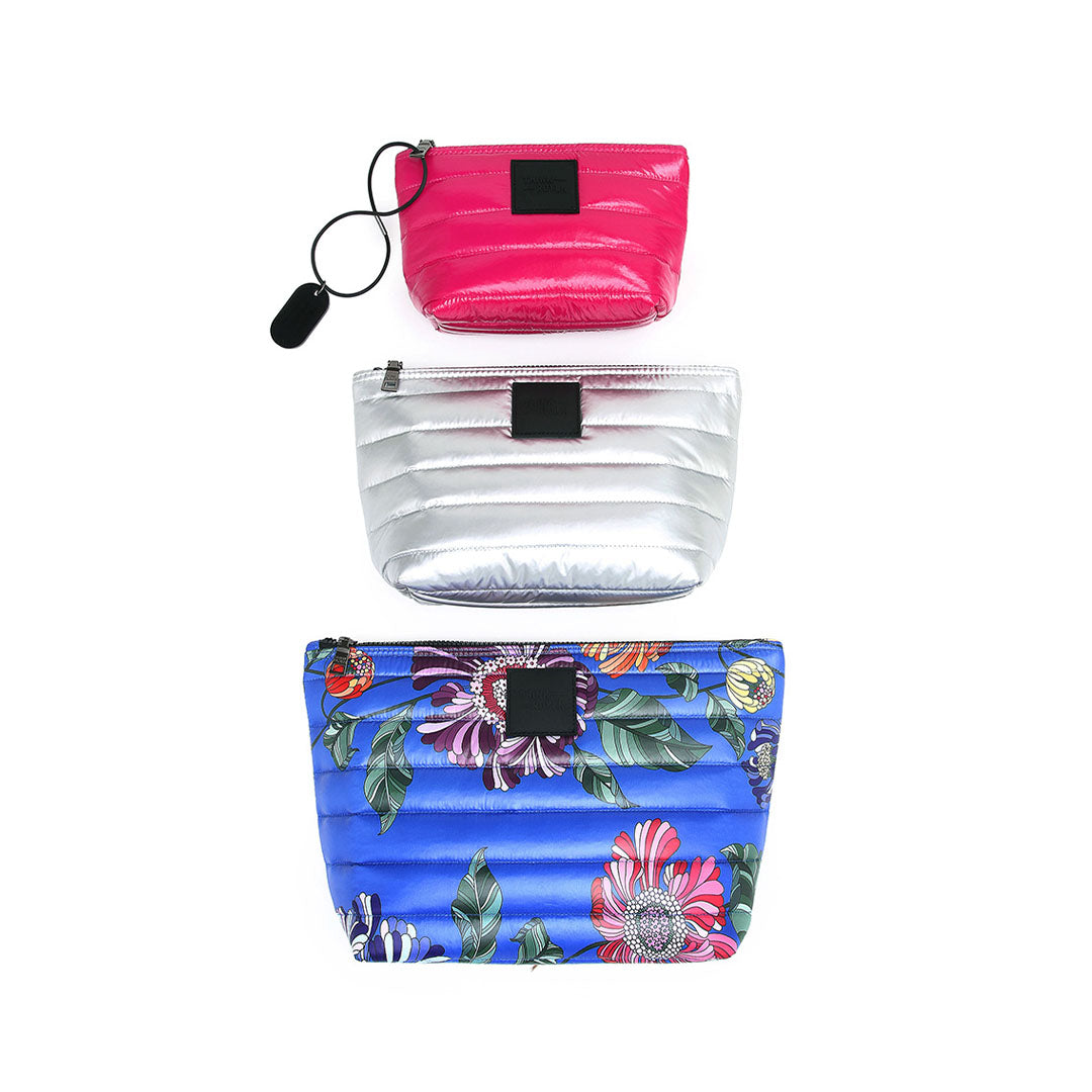 Cobalt Blue Floral Pearl Silver and Glossy Fuchsia