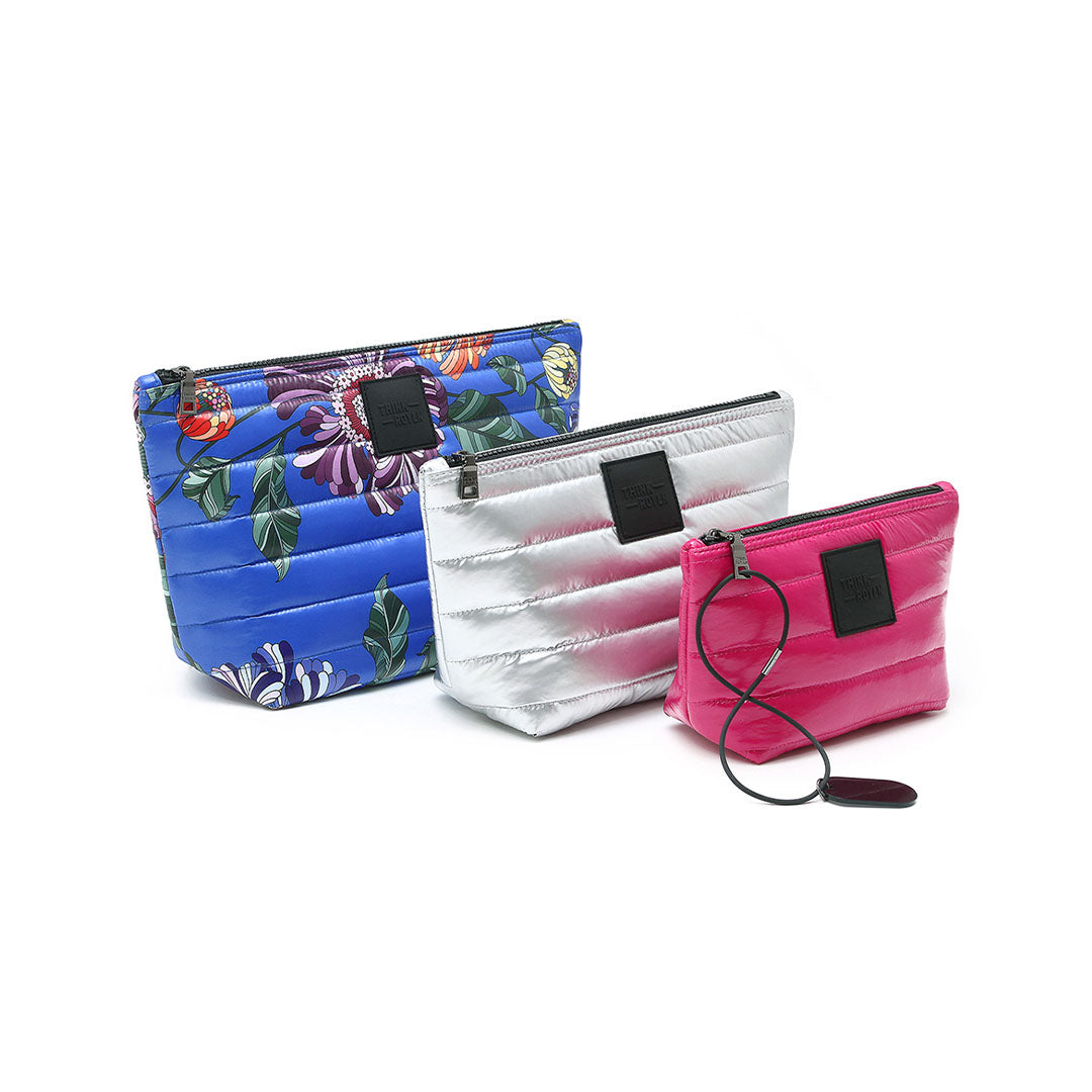 Cobalt Blue Floral Pearl Silver and Glossy Fuchsia