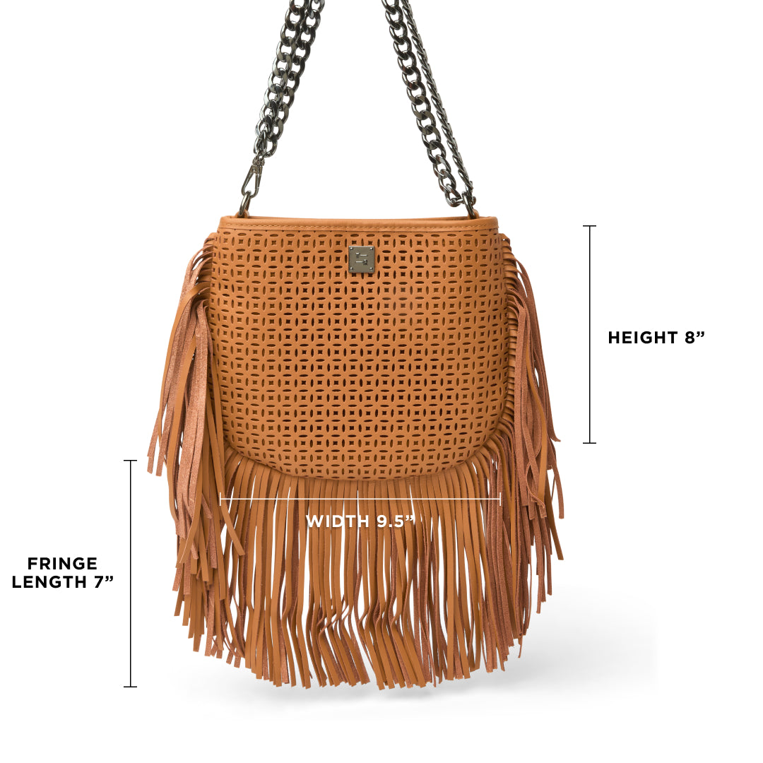 Terracotta Perforated Leather and Fringe