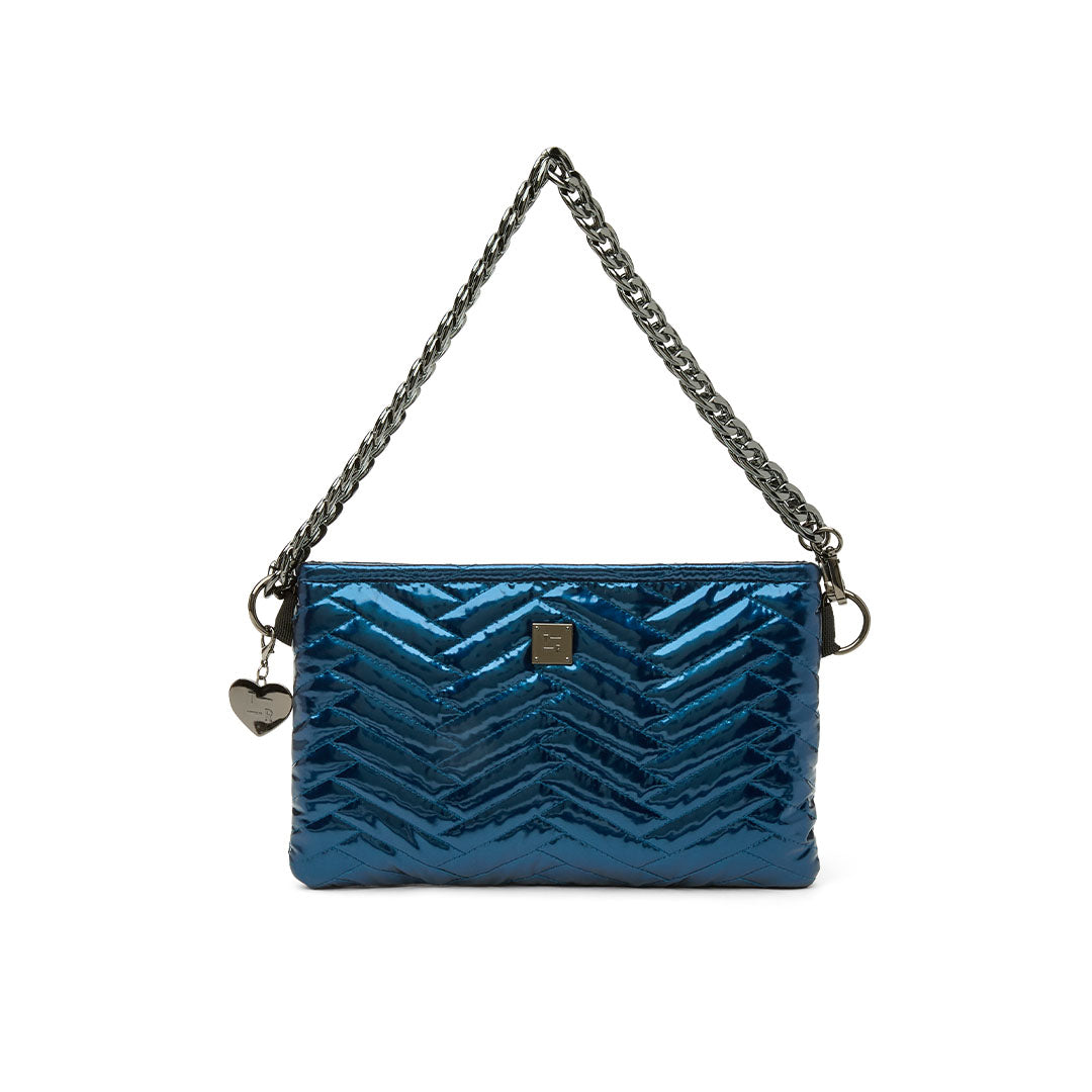 Glossy Navy Patent with Moto Quilting