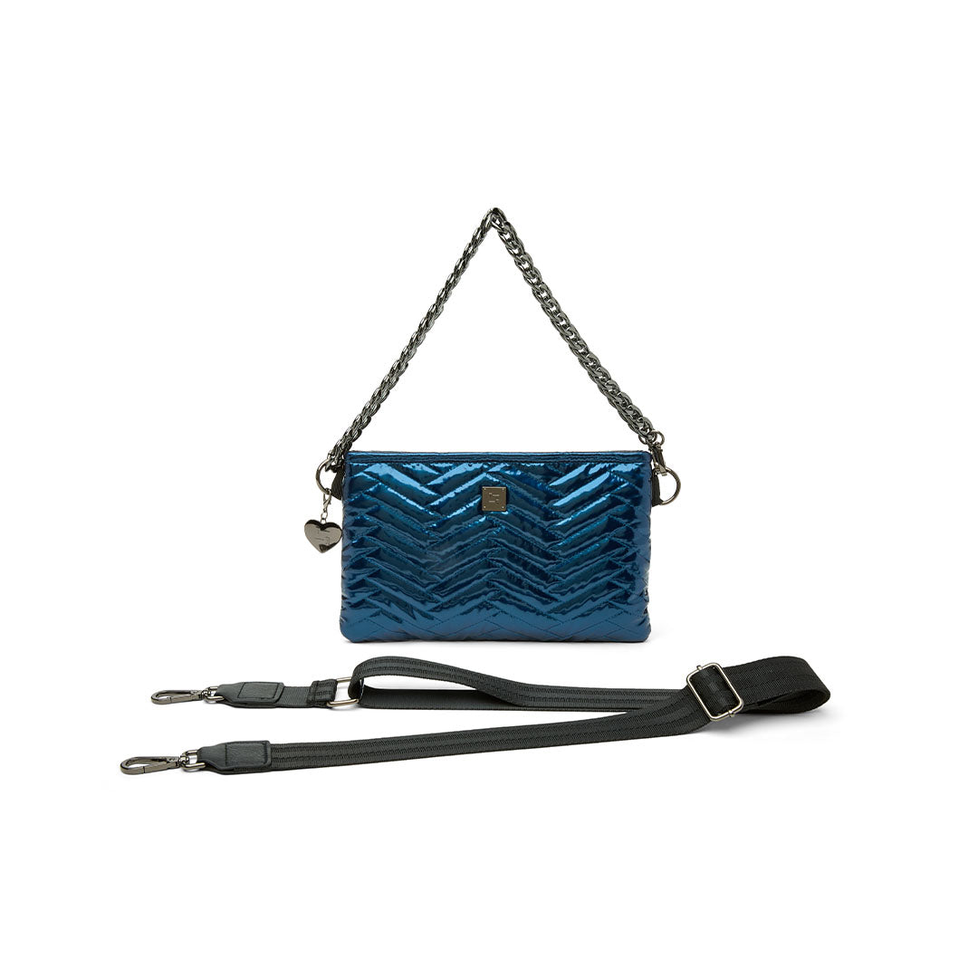 Glossy Navy Patent with Moto Quilting