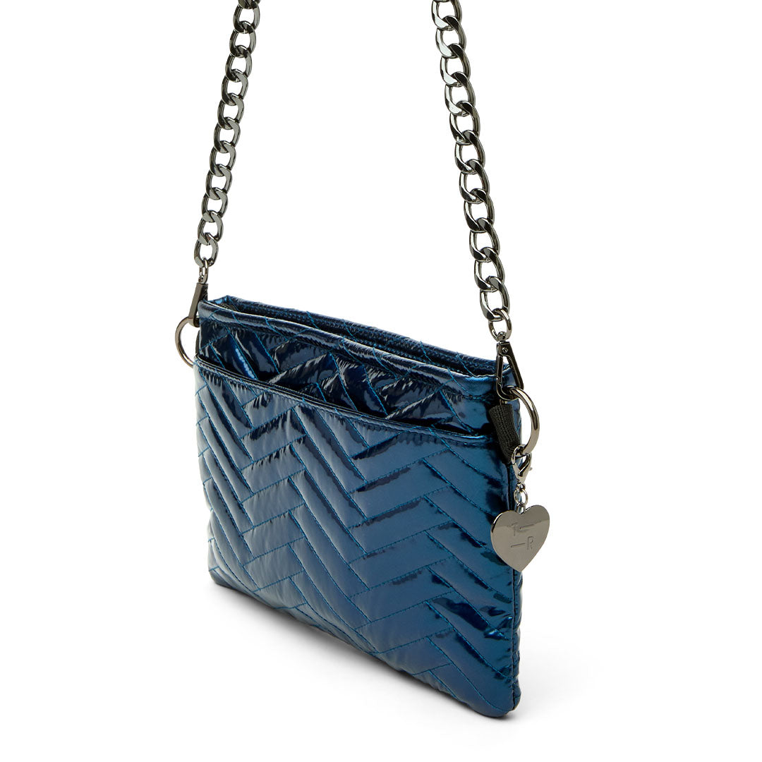 Glossy Navy Patent with Moto Quilting