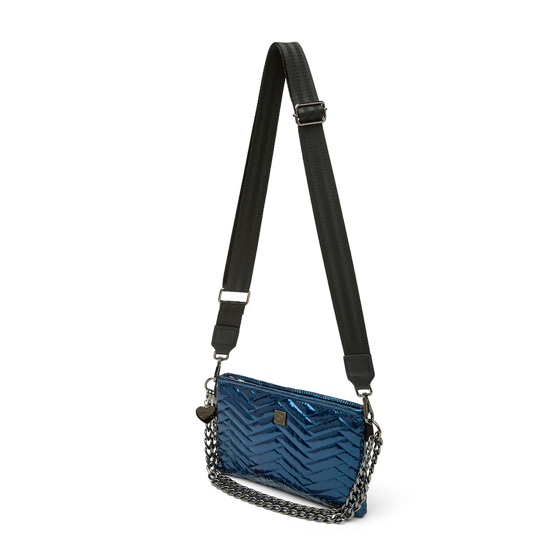 Glossy Navy Patent with Moto Quilting