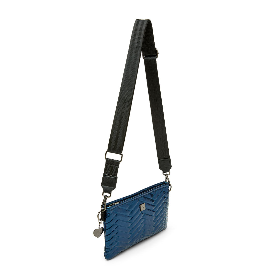 Glossy Navy Patent with Moto Quilting