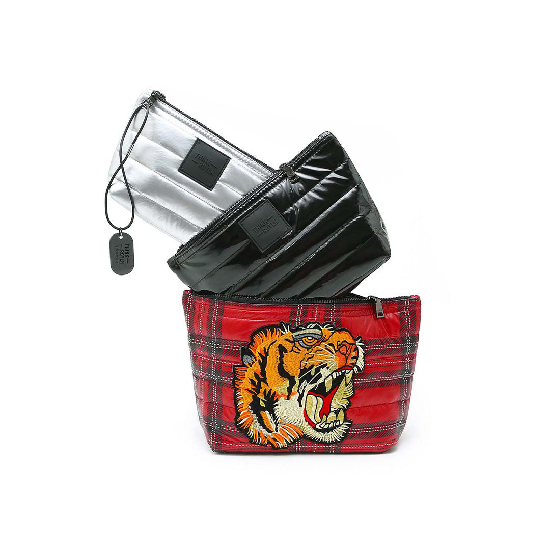 Red Plaid Black Patent and Pearl Silver